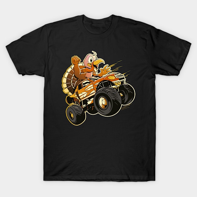 Turkey On A Monster Truck Thanksgiving T-Shirt by tobzz